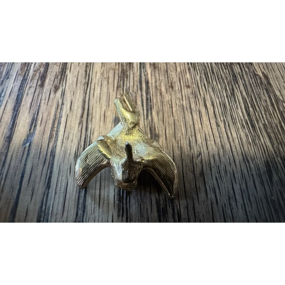 Vintage Gold Tone Cherub Angel Lapel Pin with Ruby Red Rhinestone Heart